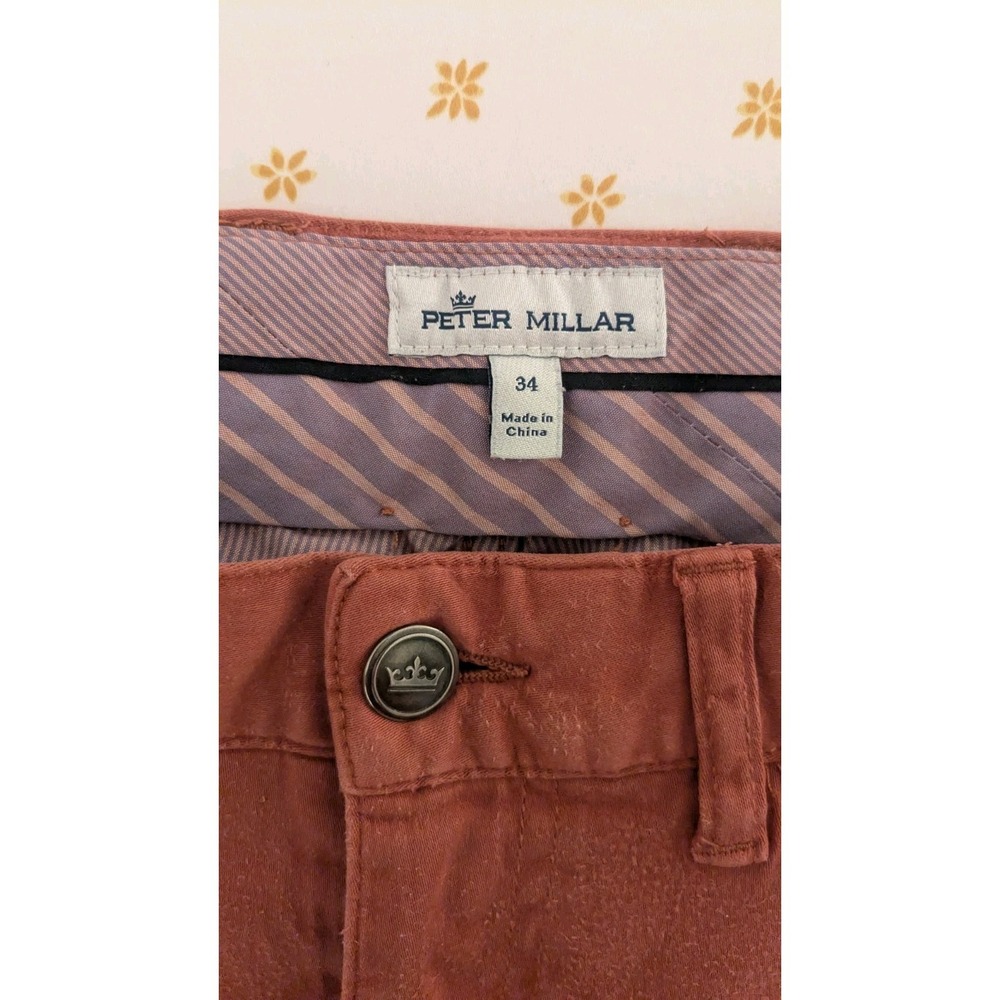 Peter Millar Pants Mens 34x31 Red Rust Ultimate Sateen 5 Pocket Chino Trouser - Picture 7 of 11